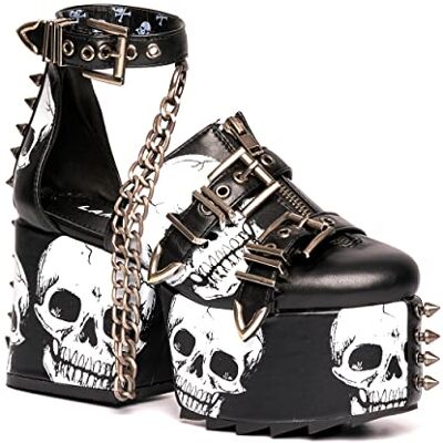 LAMODA Through The Night Chunky Platform Wedges, EU 39, Black Skull, 39 EU LAMODA Through The Night Chunky Platform Wedges, EU 39, Black Skull, 39 EU