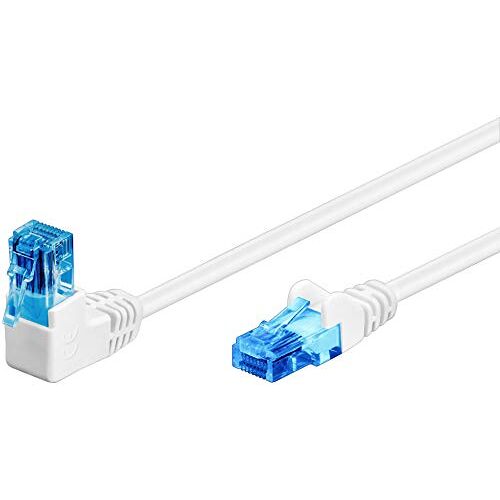 goobay 51539 CAT 6A patchkabel, 90 graden stekker, netwerkkabel, ethernet, Playstation, Xbox, LAN-kabel, DSL, U/UTP, RJ45-stekker, wit, 5 meter