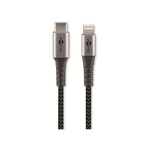 goobay 49272 Lightning naar USB C snellaadkabel, MFi Apple oplaadkabel Lightning-kabel, 480 Mbits iPhone-kabel, extreem robuuste textielkabel, oplaadkabel iPhone Apple iPad, grijs, 2 m