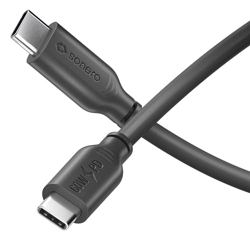 Sonero ® USB-C naar USB-C oplaadkabel, mobiele telefoonoplaadkabel, snellaadkabel, USB C, USB 2.0, 60 W PD, zwart, 0,50 m