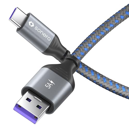 Sonero ® USB-C naar USB-A oplaadkabel, mobiele telefoonoplaadkabel, snellaadkabel, USB C, USB 2.0, 5V/5A, grijs/blauw, 1,00m