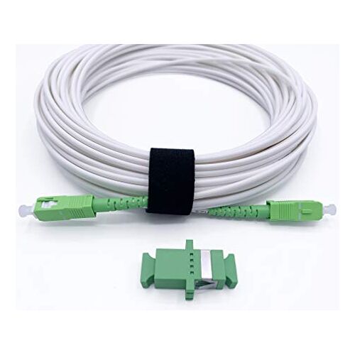 Elfcam ® 20m glasvezelkabel SC/APC naar SC/APC Simplex Singlemode, geleverd met glasvezeladapter/koppeling voor verlenging van de FTTH-glasvezelkabel, glasvezelkabel wit (20M)