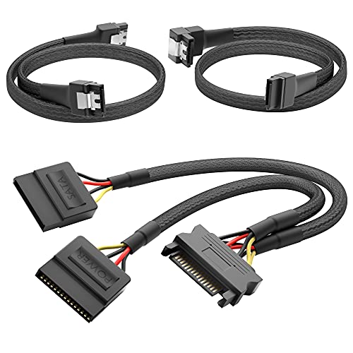 KabelDirekt 15-pin SATA connector op 2 x 15-pin SATA stroomkabel (30 cm + 7-pin SATA 3 datakabel 6 Gbit/s 90° haaks 60 cm + 7-pin SATA 3 datakabel 6 Gbit/s 60 cm)