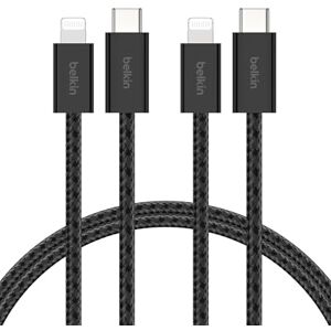Belkin 2-Pack Gevlochten USB-C Kabel met Lightning-connector, 1,5M zachte, flexibele USB-C to Lightning cable, snellaadkabel voor iPhone 14 en eerder, iPad 9e gen., AirPods zwart Belkin 2-Pack Gevlochten USB-C Kabel met Lightning-connector, 1,5M zachte, flexibele USB-C to Lightning cable, snellaadkabel voor iPhone 14 en eerder, iPad 9e gen., AirPods zwart