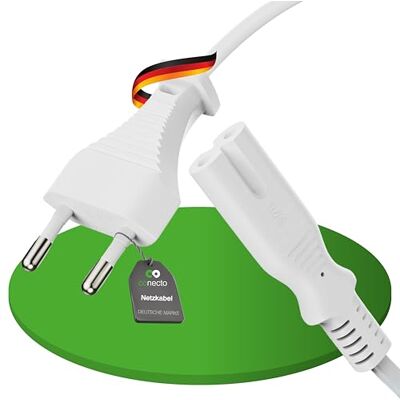 conecto Stroomkabel, eurostekker recht naar IEC bus C7, recht, euro-stroomkabel voor huishoudelijke apparaten, 3,00 m, wit conecto Stroomkabel, eurostekker recht naar IEC bus C7, recht, euro-stroomkabel voor huishoudelijke apparaten, 3,00 m, wit