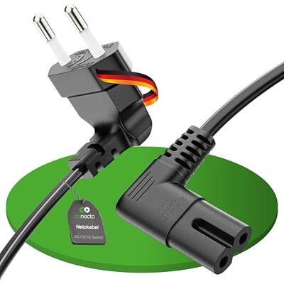conecto Netsnoer Euro 90° stekker naar C7 bus IEC 90° Euro stroomkabel voor huishoudelijke apparaten 1,00m zwart conecto Netsnoer Euro 90° stekker naar C7 bus IEC 90° Euro stroomkabel voor huishoudelijke apparaten 1,00m zwart