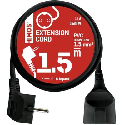 EMOS 1,5 m verlengkabel, 1 stopcontact, 250 V, pvc, binnen, zwart EMOS 1,5 m verlengkabel, 1 stopcontact, 250 V, pvc, binnen, zwart