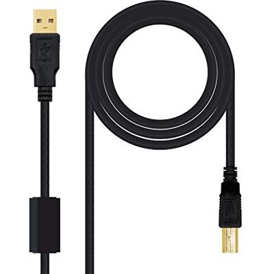 NANOCABLE 10.01.1202 USB 2.0-kabel voor printers met ferriet, type A/M-B/M, stekker naar stekker, zwart, 2 m NANOCABLE 10.01.1202 USB 2.0-kabel voor printers met ferriet, type A/M-B/M, stekker naar stekker, zwart, 2 m