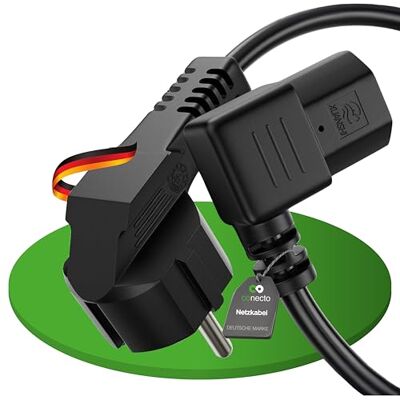 conecto Stroomkabel voor koude apparaten, 3-polig, 3 m, geaard contact, Schuko-stekker naar bus C13, 90° hoek, netsnoer voor monitor, pc-printer, conecto Stroomkabel voor koude apparaten, 3-polig, 3 m, geaard contact, Schuko-stekker naar bus C13, 90° hoek, netsnoer voor monitor, pc-printer,