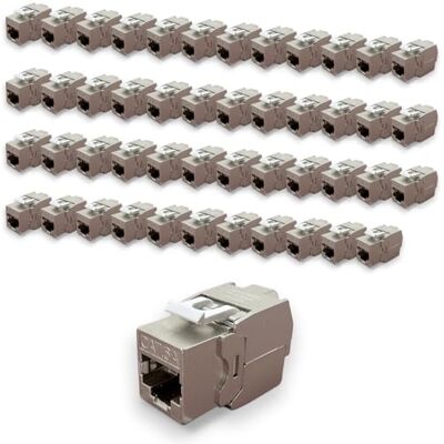 Waytex Keystone RJ45 Cat6a FTP Embases zonder gereedschap Afgeschermde connectoren van verzinkt metaal 10 Gbps 500 MHz FTP afgeschermd T568 A/B AWG22-26 met kabelbinders Waytex Keystone RJ45 Cat6a FTP Embases zonder gereedschap Afgeschermde connectoren van verzinkt metaal 10 Gbps 500 MHz FTP afgeschermd T568 A/B AWG22-26 met kabelbinders