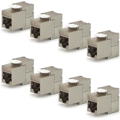 Waytex Set van 8 Cat6a FTP Keystone-opzetstukken RJ45 kort zonder gereedschap Vernikkelde metalen connector 10 Gbps 500 MHz FTP afgeschermd T568 A/B AWG22 tot 26 met kabelbinders Waytex Set van 8 Cat6a FTP Keystone-opzetstukken RJ45 kort zonder gereedschap Vernikkelde metalen connector 10 Gbps 500 MHz FTP afgeschermd T568 A/B AWG22 tot 26 met kabelbinders