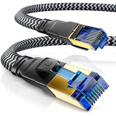 CSL-Computer CSL CAT 8 Netwerkkabel Plat 40 Gbit Katoenen Mantel 10 m LAN-Kabelpatchkabel RJ45 Ethernet-Kabel Snelheid 40000 Mbit Platte Lintkabel Installatiekabel CSL-Computer CSL CAT 8 Netwerkkabel Plat 40 Gbit Katoenen Mantel 10 m LAN-Kabelpatchkabel RJ45 Ethernet-Kabel Snelheid 40000 Mbit Platte Lintkabel Installatiekabel