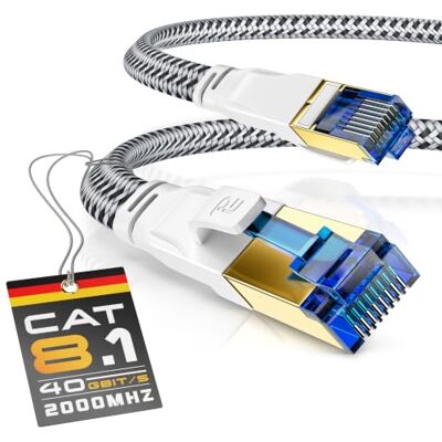 CSL-Computer CSL CAT 8 Netwerkkabel Flat 40 Gbits Katoenen Mantel 10m LAN-kabel Patchkabel RJ45 Ethernet-kabel 4000 Mbits Snelheid Flatbandkabel Installatiekabel CSL-Computer CSL CAT 8 Netwerkkabel Flat 40 Gbits Katoenen Mantel 10m LAN-kabel Patchkabel RJ45 Ethernet-kabel 4000 Mbits Snelheid Flatbandkabel Installatiekabel