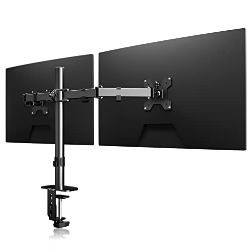 suptek Monitorhouder voor 2 monitoren, ergonomische tv-houder met dubbele arm, LCD-monitorhouder 13-27 inch   Tafelstandaard met dubbele monitorstandaard voor monitor MD6442