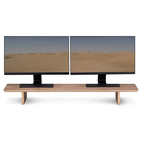 Navaris universele monitor standaard 2 schermen 109 x 23 x 12 cm Houten monitorstandaard Monitor verhoger