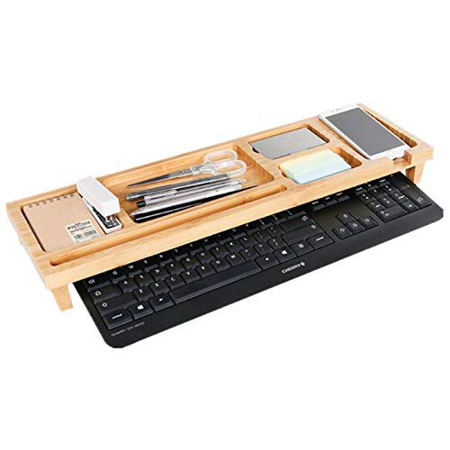 Decopatent Monitorstandaard Monitor / Laptop beeldscherm verhoger en bureau organizer bamboe hout Monitorstandaarden 2 in 1 Met vakje voor telefoon, beker en pennenbak Monitorverhoger bureau standaard van