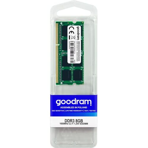 GoodRam 8GB DDR3 PC3-12800 SO-DIMM 8GB DDR3 1600MHz geheugenmodule geheugenmodule (8 GB, 1 x 8 GB, DDR3, 1600 MHz, 204-pin SO-DIMM),zwart