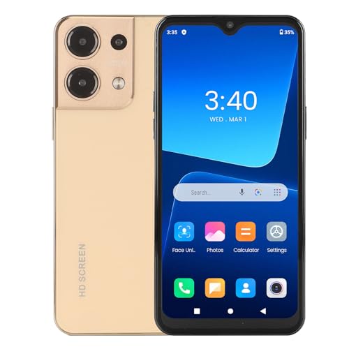 Generic Smartphone, HD-smartphone 4GB RAM 64GB ROM 5MP Camera aan de Voorkant 13MP Camera aan de Achterkant met Bedrade Hoofdtelefoon voor Dagelijks Gebruik (Goud)