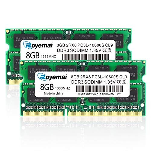 DUOMEIQI DDR3 RAM 16GB Kit (2X8GB), ROYEMAI PC3-10600 DDR3/DDR3L PC3/PC3L Sodimm RAM Geheugen 2Rx8 1.35V CL9 Notebook RAM