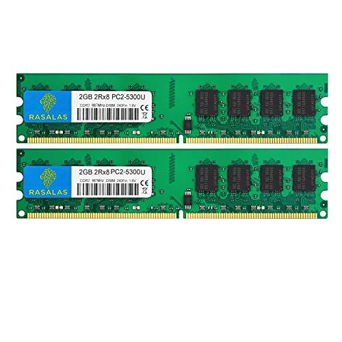Rasalas DDR2 PC2-5300 DDR2 667 4GB Kit (2x2GB) PC2-5300U DDR2-667 Udimm 2RX8 1.8V CL5 240-pins niet-ECC niet-gebufferd desktopcomputer RAM-geheugen