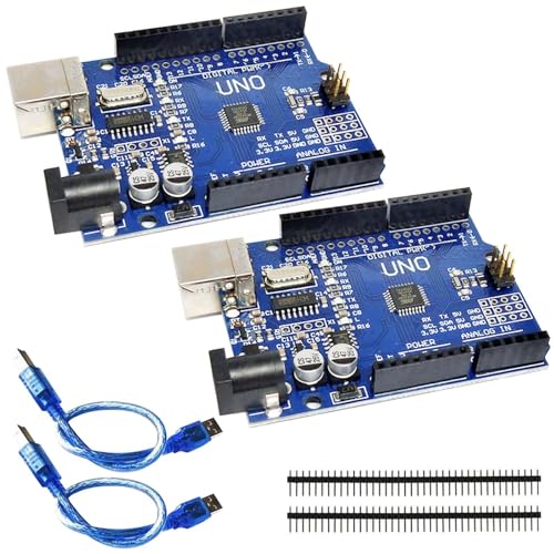 Leikurvo 2 stuks UNO R3 microcontrollerboard, moederbord met USB-kabel, ATmega328P, UNO R3 microcontroller board compatibel met Arduino-ontwikkelingsomgeving