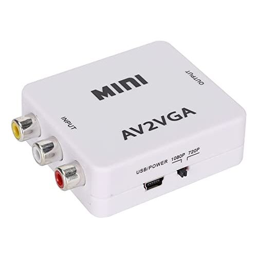 Naroote Duurzame AV-Naar-VGA-Adapter, Witte Adapter, Helder en Stabiel voor Weergaveapparaat met een VGA-interface Converteer AV-videosignaal Naar VGA