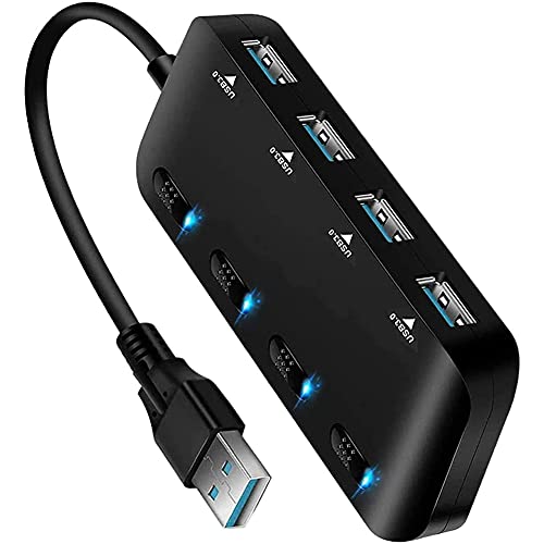 Doumneou USB 3.0 Hub Ultradunne USB-splitter,4-poorts USB met individuele aan/ schakelaar,Draagbare breidingsgegevenshub