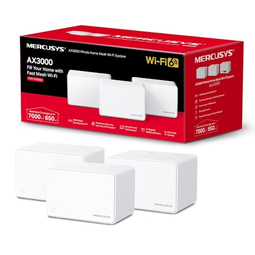 MERCUSYS Halo H3000X (verpakking van 3 stuks) WLAN-netwerkrouter 6 AX3000, dual-band 2, 4 Ghz/5 GHz, 3 x Gigabit poorten, bereik tot 650 m², MU-MIMO, OFDMA, 1024-QAM