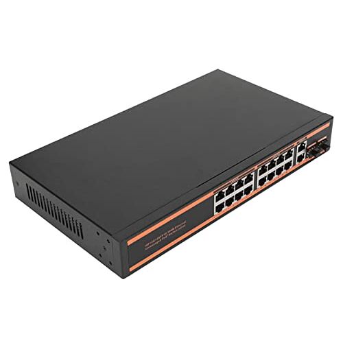 Zunate 20-poorts Gigabit PoE-switch, Netwerkswitch met 16 PoE-poorten, 2 Uplink-poorten en 2 SFP-poorten, Tot 30 W voor PoE-poort, Ondersteuning voor Sutomatic MDI/MDIX, Plug-and-play