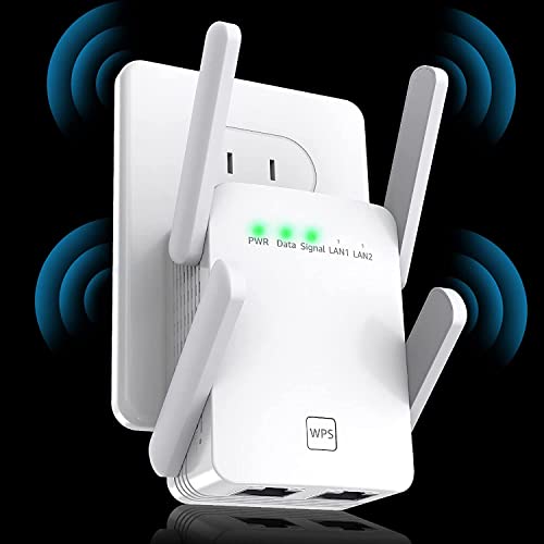 HENLSON WLAN-repeater, wifi-signaalversterker met 300 Mbit/s, wifi-repeater, lang bereik met LAN-verbinding, WLAN-PLC, dekking tot 200 m², compatibel met Alexa en 99% van de standaard router