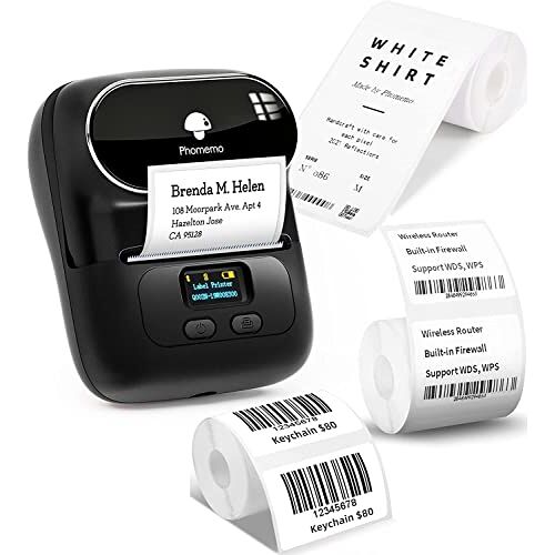 Phomemo M110 Etikettenprinter 3 Etikettenrol Set, Zelfklevende Etiketteerder voor Telefoon en PC, Bluetooth Etikettenprinter, Draagbare Etiketteerder voor Thuis, Kantoor en Kleine