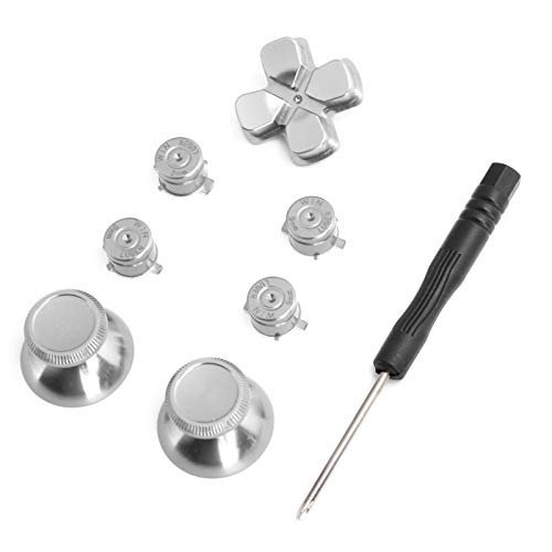 Jenngaoo Aluminium Knoppen Thumb Stick Set, Paars Groen Metalen Aluminium Analoge Thumbsticks Vervangingen Kits voor PS4 Slim Pro Controller(Zilver)