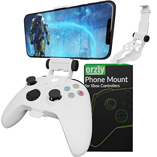 Orzly Xbox Series X Controller Mobiele Gaming Clip, Xbox Controller Telefoon Mount Verstelbare Telefoon Houder Klem Compatibel met Xbox Series X S, Xbox One, Xbox One S, Xbox One X-Robot Wit