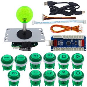 SJ@JX Arcade Game Stick DIY Kit Knoppen met Logo 8 Way Joystick USB Encoder Kabel Controller voor PC PS3 PS2 MAME Raspberry Pi Groen