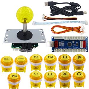 SJ@JX Arcade Game Stick DIY Kit Knoppen Met Logo 8 Manier Joystick USB Encoder Kabel Controller Voor PC PS3 PS2 MAME Raspberry Pi Geel