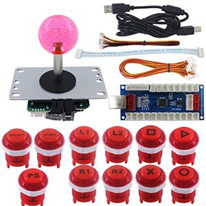 SJ@JX Arcade Game Stick DIY Kit Knoppen Met Logo 8 Manier Joystick USB Encoder Kabel Controller Voor PC PS3 PS2 MAME Raspberry Pi Rood