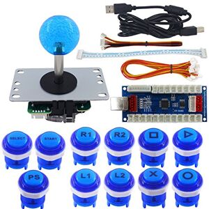 SJ@JX Arcade Game Stick DIY Kit Knoppen met Logo 8 Way Joystick USB Encoder Kabel Controller voor PC PS3 PS2 MAME Raspberry Pi Blauw