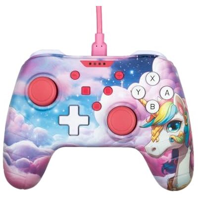 Konix Wired Controller voor Nintendo Switch, Switch OLED en PC trilfunctie anti-slip handgrepen 3 m kabel Be Dreamy motief, eenhoorn Konix Wired Controller voor Nintendo Switch, Switch OLED en PC trilfunctie anti-slip handgrepen 3 m kabel Be Dreamy motief, eenhoorn
