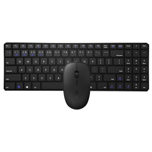 RAPOO Draadloos toetsenbord en muis 9300M (QWERTY-toetsenbord en ergonomische Bluetooth-muis, looptijd tot 12 maanden, ultradun toetsenbord, ergonomische muis, 1300 dpi) zwart.