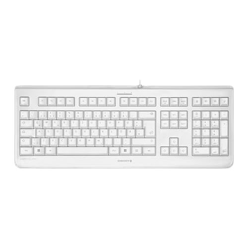 CHERRY KC 1068, Pan-Nordic lay-out, QWERTY-toetsenbord, gemakkelijk te desinfecteren, waterdicht bedraad toetsenbord, fluisterstille toetsaanslag, wit-grijs