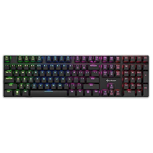 Sharkoon PureWriter RGB Mechanisch Low Profile-toetsenbord (RGB-verlichting, blauwe schakelaar, platte toetsen, verlichtingseffecten, afneembare USB-kabel) Amerikaanse lay-out, blauw