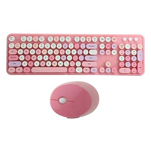 PUSOKEI Draadloze Toetsenbord- en Muissets, Retro Toetsenbord en Muismuizen, Schattig Toetsenbord met 104 Toetsen Desktop Schattig Toetsenbord voor Computer(roze)