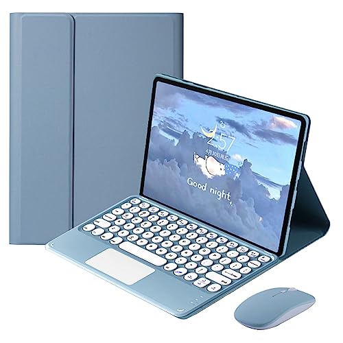 QYiiD Touchpad Toetsenbord Case met Muis voor Xiaomi Pad 6/6 Pro 11 inch Tablet, Folio Toetsenbord Case Cover met Leuke Ronde Sleutel Draadloos Afneembare TouchPad Toetsenbord, Blauw