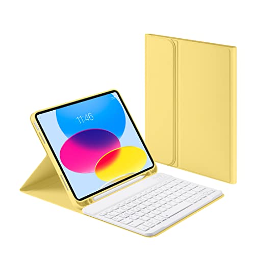 Laetass Hoes met toetsenbord voor iPad 10 generatie 10,9 inch 2022, magnetisch afneembaar toetsenbord met penhouder, automatische slaap-waak, Duitse QWERTZ-lay-out (geel)