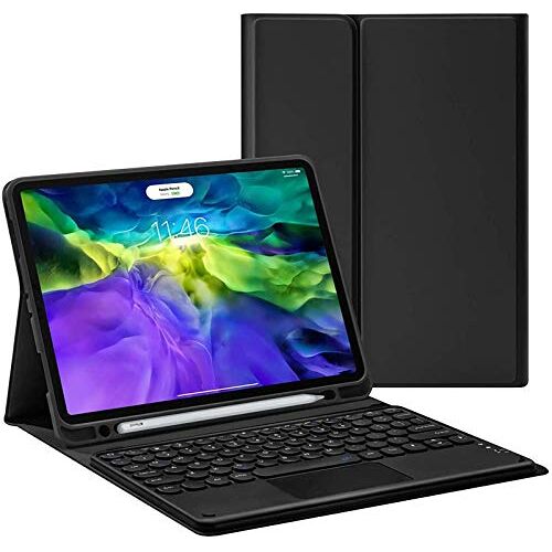 ZKAIAI Toetsenbordhoes Voor IPad Pro 11 Inch Touchpad-toetsenbordhoes Touchpad-toetsenbord Bluetooth Slim Folio Smart Lederen Hoes Voor 2020 IPad Pro 11,Black