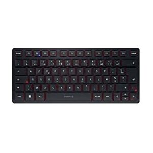 CHERRY KW 9200 MINI, compact multitoetsenbord voor maximaal 4 apparaten, Franse indeling (AZERTY), optionele aansluiting via Bluetooth®, radio of kabel, oplaadbaar, zwart