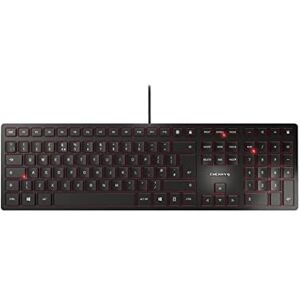 CHERRY KC 6000 SLIM, Ultraplat ontwerp toetsenbord, UK layout (QWERTY), Bedraad (USB-A-aansluiting), Stille toetsen, Duurzame labeling, Zwart