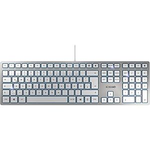 CHERRY KC 6000 SLIM, Ultraplat ontwerp toetsenbord, EU indeling (QWERTY), Bedraad (USB-A-aansluiting), Stille toetsen, Duurzame labeling, Zilver