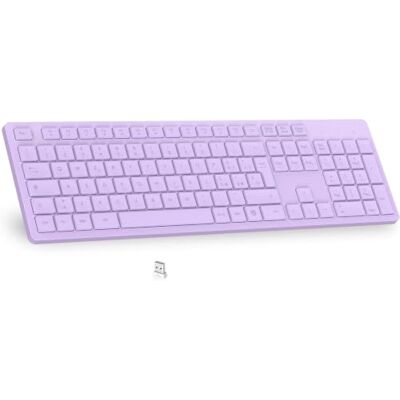 LeadsaiL Draadloos toetsenbord, volledig formaat, Italiaanse QWERTY-lay-out, ergonomische USB-lay-out, 2,4 GHz met cijferblok voor pc, laptop, Mac OS, MacBook Pro/Air, Windows Lavender LeadsaiL Draadloos toetsenbord, volledig formaat, Italiaanse QWERTY-lay-out, ergonomische USB-lay-out, 2,4 GHz met cijferblok voor pc, laptop, Mac OS, MacBook Pro/Air, Windows Lavender