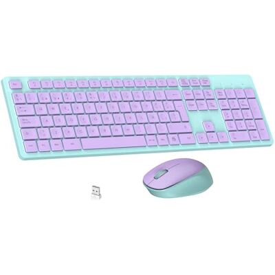 LeadsaiL Draadloos toetsenbord en muis, ergonomisch draadloos toetsenbord en muis, Spaans QWERTY, volledige grootte met numeriek toetsenbord, 2,4 GHz USB-ontvanger voor Mac, PC, laptop, violetgroen LeadsaiL Draadloos toetsenbord en muis, ergonomisch draadloos toetsenbord en muis, Spaans QWERTY, volledige grootte met numeriek toetsenbord, 2,4 GHz USB-ontvanger voor Mac, PC, laptop, violetgroen